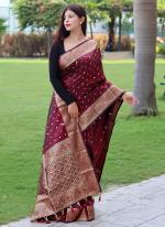 Pure Soft Silk Maroon Traditional Wear Zari Work Saree